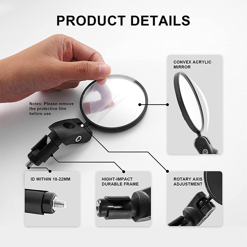 Bicycle Rearview Mirror 360 Degree Rotating Acrylic Lens Large Round Mountain Bike Mirror