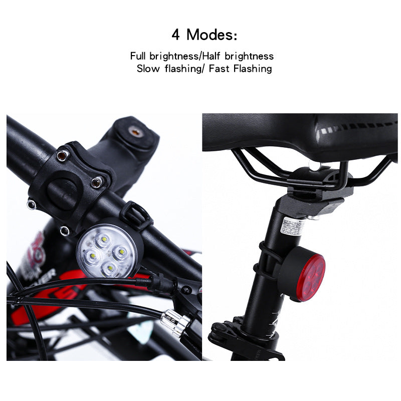 Bicycle Light Mountain Bike USB Charging Headlight Warning Set Tail Light Riding Accessories Four Lights